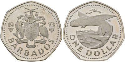 Барбадос 1 доллара 1973 FM, Елизавета II (1952-2022) KM 14.1 медно-никель PROOF 4587-722
