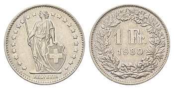 Швейцария 1 франк 1980 KM 24a медно-никель 4616-956