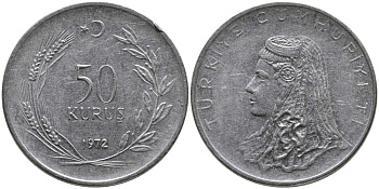 Турция 50 курушей 1972 Анатолийская невеста KM 899 нержавеющая сталь 4541-723