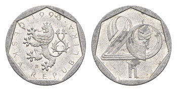 Чехия 20 геллеров 1993 KM 2.1 алюминий 4632-516