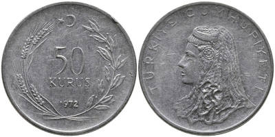 Турция 50 курушей 1972 Анатолийская невеста KM 899 нержавеющая сталь 4541-723