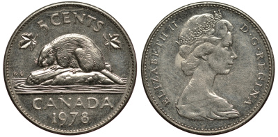 КАНАДА 5 ЦЕНТОВ 1978 БОБЁР, ЕЛИЗАВЕТА II (1952-) KM 60.1 никель 4182-252