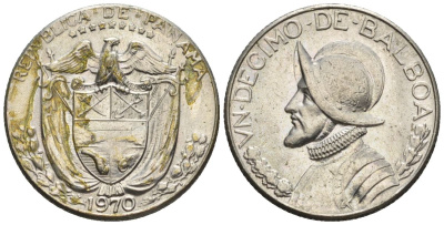 Панама 1/10 бальбоа 1970  KM 10 медь плакированная медно-никелем  aUNC  4609-921