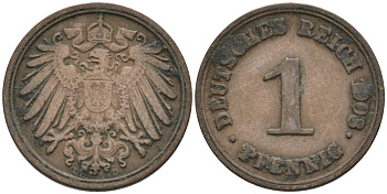 Германия 1 пфенниг 1908 D KM 10, J. 10 медь 4576-111