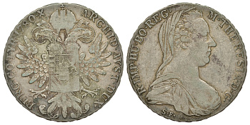 Австрия 1 талер 1780 SF, Мария Терезия, официальный рестрайк KM Т1 серебро 413-423