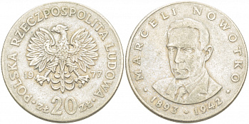 ПОЛЬША 20 ЗЛОТЫХ 1977 MW НАВОТКО KM 69 медно-никель 4403-835