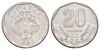 Коста-Рика 20 колонов 1985 KM 216.2 нержавеющая сталь 180-511