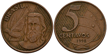Бразилия 5 сентаво 1998 KM 648 сталь плакированная медью 219-623