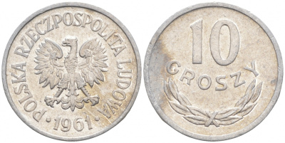 Польша 10 грошей 1961 MW KM АА47 алюминий 99-558