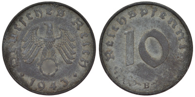 Германия 10 рейхспфеннигов 1943 B KM 101, J. 371 цинк 4121-1042