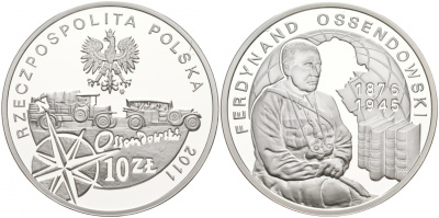 Польша 10 злотых 2011 серия польские путешественники, Фердинанд Оссендовский KM 798 серебро PROOF 11-012-22
