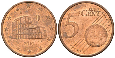 Италия 5 евроцентов 2010 KM 212 сталь плакированная медью 4147-747