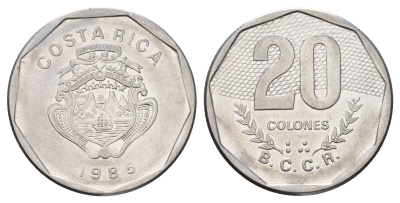 Коста-Рика 20 колонов 1985 KM 216.2 нержавеющая сталь 180-511