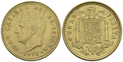Испания 1 песета 1975 (78) Хуан Карлос I (1975-2014) KM 806 алюминиевая бронза 85-715