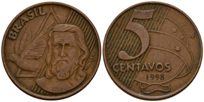 Бразилия 5 сентаво 1998 KM 648 сталь плакированная медью 219-623