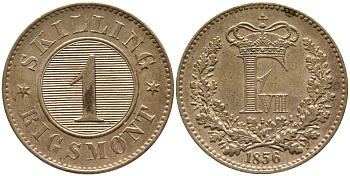 ДАНИЯ 1 СКИЛЛИНГ РИГСМОНТ 1856 ФРЕДЕРИК VII (1848-1863) KM 763 (С135) бронза 28-1131