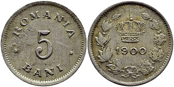 Румыния 5 бани 1900 Кароль I (1881-1914) KM 28 медно-никель 3458-251