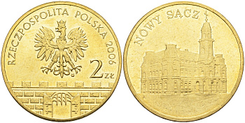 Польша 2 злотых 2006 MW, серия польские города, Новы-Сонч (NOWY SAGZ) KM 573 латунь 4586-1154