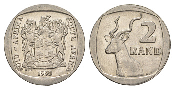 ЮАР 2 ранда 1990 KM 139 медь плакированная никелем aUNC 4546-724