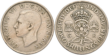 Великобритания 2 шиллинга (флорин) 1948 Георг VI (1936-1952) KM 865, Spink 4102 медно-никель 4557-1043