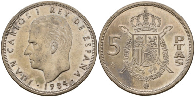 Испания 5 песет 1984 Хуан Карлос I (1975-2014) KM 823 медно-никель 216-1011