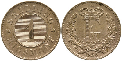 ДАНИЯ 1 СКИЛЛИНГ РИГСМОНТ 1856 ФРЕДЕРИК VII (1848-1863) KM 763 (С135) бронза 28-1131