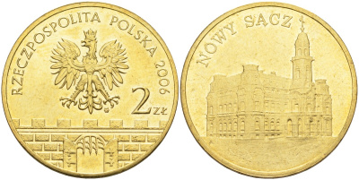 Польша 2 злотых 2006 MW, серия польские города, Новы-Сонч (NOWY SAGZ) KM 573 латунь 4586-1154