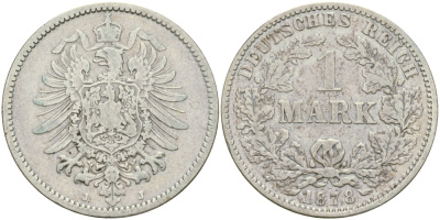Германия 1 марка 1878 J Weege 17, J. 9, KM 7 серебро 65-131