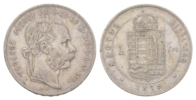 Венгрия 1 форинт 1879 KB, Франц Иосиф I (1848-1916) KM 453 серебро 4622-437