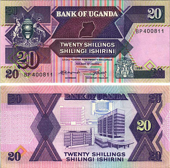 УГАНДА 20 ШИЛЛИНГОВ 1988 Pick 29b бумага UNC (ПРЕСС) 7116-36-1-2