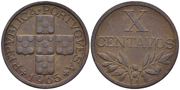 Португалия 10 сентаво 1965 KM 583 бронза 4588-443