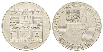 Австрия 100 шиллингов 1976 XII зимние Олимпийские Игры, Инсбрук 1976 KM 2929 серебро BU 118-734