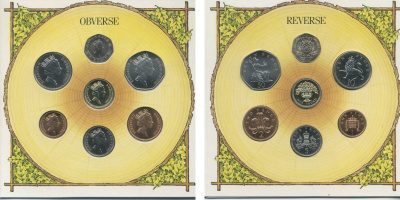 Великобритания набор из 7 монет 1987 буклет, сертификат UNC 7-4-75