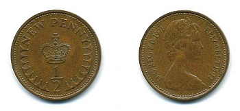 Великобритания 1/2 пенни 1971 Елизавета II (1952-2022) КМ 914, Spink 4239 бронза 4110-1639