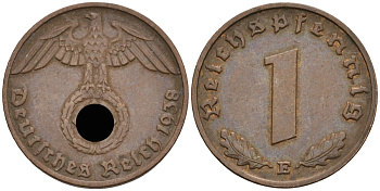 Германия 1 рейхспфенниг 1938 E KM 89, J 361 бронза 4136-1227