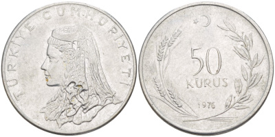 Турция 50 курушей 1976 Анатолийская невеста KM 899 нержавеющая сталь 87-1233