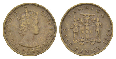 Ямайка 1/2 пенни 1966 Елизавета II (1952-2022) KM 38 никель латунь 4626-633