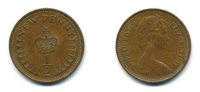 Великобритания 1/2 пенни 1971 Елизавета II (1952-2022) КМ 914, Spink 4239 бронза 4110-1639