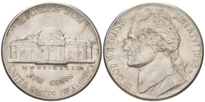 США 5 центов 1995 P, Томас Джефферсон KM A192 медно-никель aUNC 4613-821