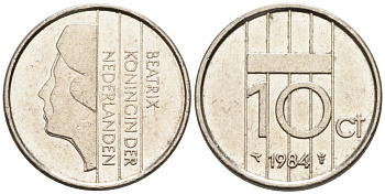 Нидерланды 10 центов 1982 Беатрикс (1980-2013) KM 203 никель 4567-559
