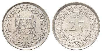 Суринам 25 центов 1982 KM 14 медно-никель UNC 4625-343