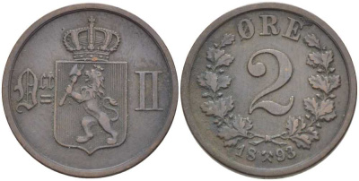 НОРВЕГИЯ 2 ЭРЕ 1893 KM 353 бронза 4402-121