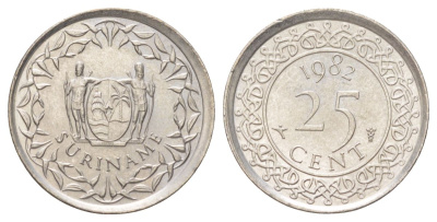 Суринам 25 центов 1982 KM 14 медно-никель UNC 4625-343