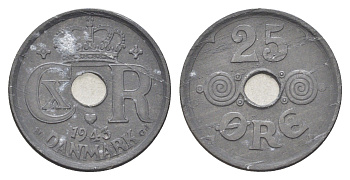 Дания 25 эре 1943 KM 823a цинк 4706-745