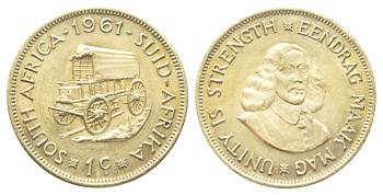 ЮАР 1 цент 1961 Ян ван Рибек KM 57 латунь UNC 57-924
