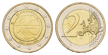 Словения 2 евро 2009 10 лет монетарной политики ЕС (EMU) и введения евро KM 82 биметалл UNC 1084-7-64