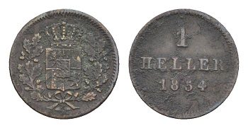Бавария 1 геллер 1854 Максимилиан II (1848-1864) KM 796 медь 4649-439