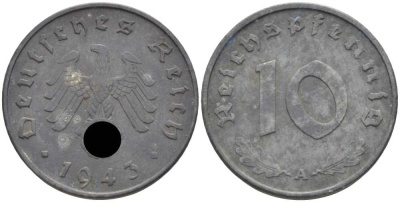 Германия 10 рейхспфеннигов 1943 A KM 101, J.371 цинк 4401-556