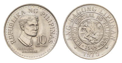 Филиппины 10 сентимо 1975 KM 207 медно-никель UNC 4640-434