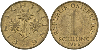 Австрия 1 шиллинг 1986 KM 2886 алюминиевая бронза 25-1133